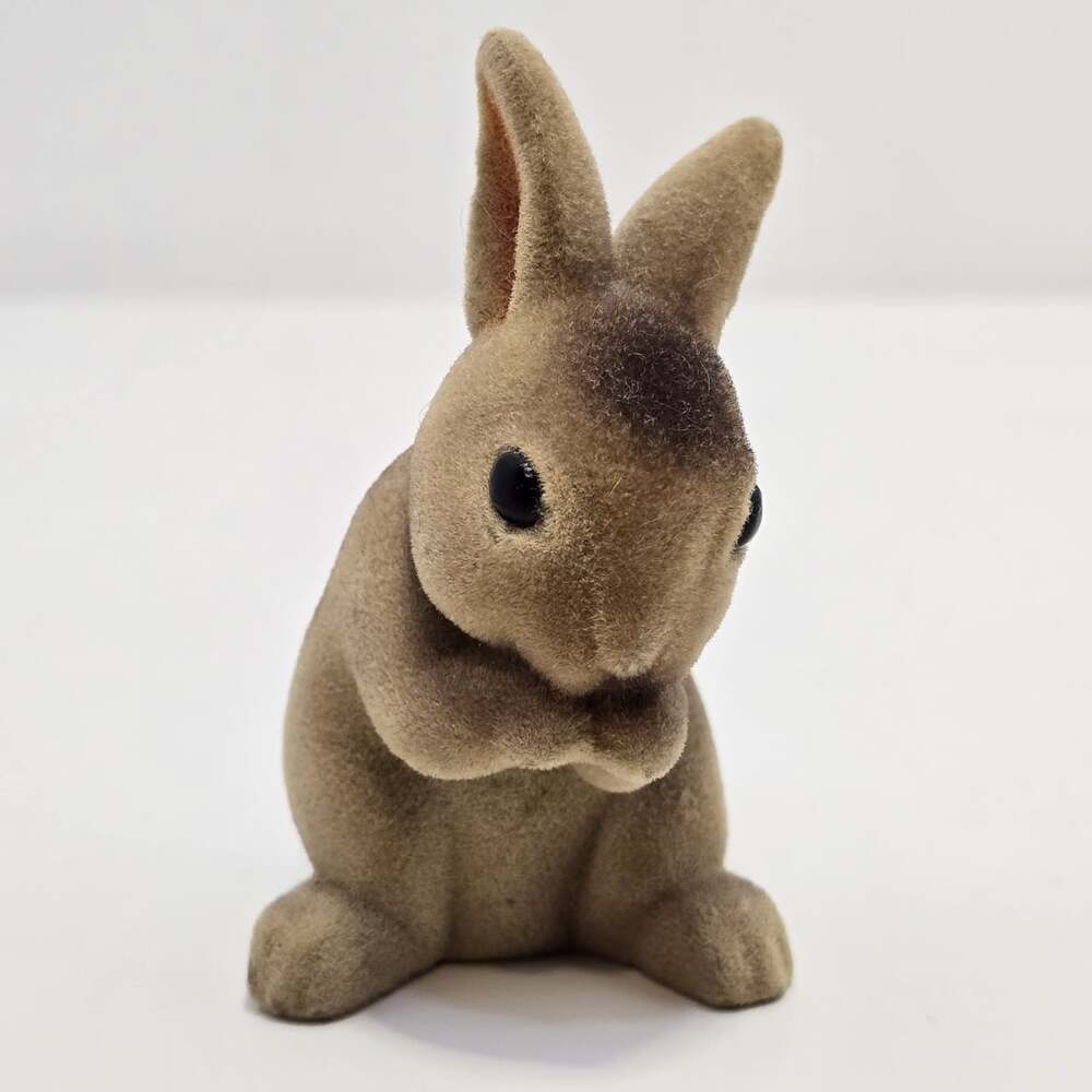 Vintage Hallmark Flocked Bunny Rabbit Figurine - Cute Miniature Collectible 1980